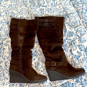 Knee high wedge boot -wide width/ wide calf